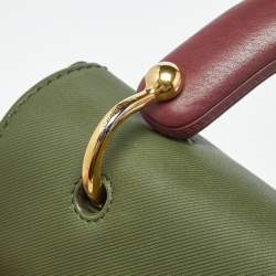 Pre Owned Burberry Green/Burgundy Leather Medium DK88 Top Handle Bag