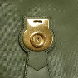 Pre Owned Burberry Green/Burgundy Leather Medium DK88 Top Handle Bag