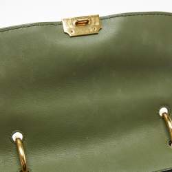 Pre Owned Burberry Green/Burgundy Leather Medium DK88 Top Handle Bag