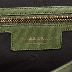 Pre Owned Burberry Green/Burgundy Leather Medium DK88 Top Handle Bag