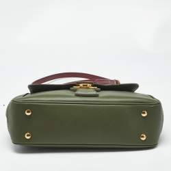 Pre Owned Burberry Green/Burgundy Leather Medium DK88 Top Handle Bag