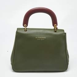 Pre Owned Burberry Green/Burgundy Leather Medium DK88 Top Handle Bag