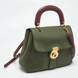 Pre Owned Burberry Green/Burgundy Leather Medium DK88 Top Handle Bag