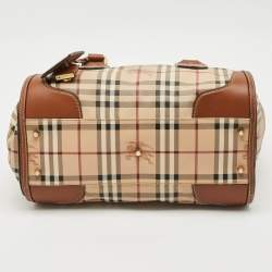 Pre Owned Burberry Brown/Beige Haymarket Coated Canvas and Leather Satchel