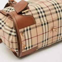 Pre Owned Burberry Brown/Beige Haymarket Coated Canvas and Leather Satchel