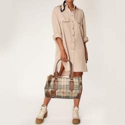 Pre Owned Burberry Brown/Beige Haymarket Coated Canvas and Leather Satchel