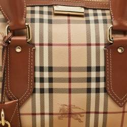 Pre Owned Burberry Brown/Beige Haymarket Coated Canvas and Leather Satchel
