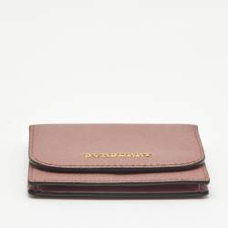 Pre Owned Burberry Pink Leather Compact Wallet