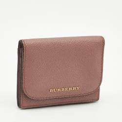 Pre Owned Burberry Pink Leather Compact Wallet