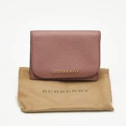 Pre Owned Burberry Pink Leather Compact Wallet