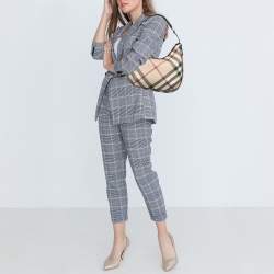 Pre Owned Burberry Black/ Nova Check PVC and Patent Leather Small Barton Hobo