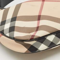 Pre Owned Burberry Black/ Nova Check PVC and Patent Leather Small Barton Hobo