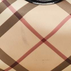 Pre Owned Burberry Black/ Nova Check PVC and Patent Leather Small Barton Hobo