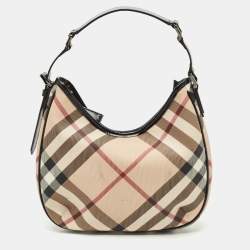Pre Owned Burberry Black/ Nova Check PVC and Patent Leather Small Barton Hobo