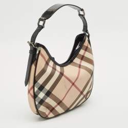 Pre Owned Burberry Black/ Nova Check PVC and Patent Leather Small Barton Hobo
