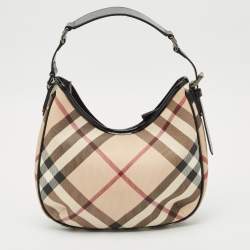 Pre Owned Burberry Black/ Nova Check PVC and Patent Leather Small Barton Hobo