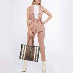 Pre Owned Burberry Bridle Brown TB Coated Canvas Small East West Book Tote