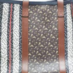 Pre Owned Burberry Bridle Brown TB Coated Canvas Small East West Book Tote