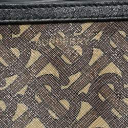 Pre Owned Burberry Bridle Brown TB Coated Canvas Small East West Book Tote