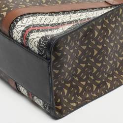 Pre Owned Burberry Bridle Brown TB Coated Canvas Small East West Book Tote