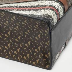 Pre Owned Burberry Bridle Brown TB Coated Canvas Small East West Book Tote