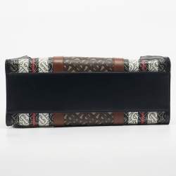 Pre Owned Burberry Bridle Brown TB Coated Canvas Small East West Book Tote