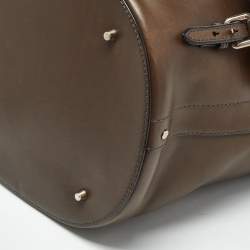 Pre Owned Burberry Brown Leather Multi Pockets Drawstring Shoulder Bag