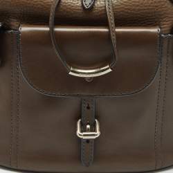 Pre Owned Burberry Brown Leather Multi Pockets Drawstring Shoulder Bag