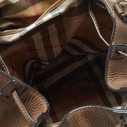 Pre Owned Burberry Brown Leather Multi Pockets Drawstring Shoulder Bag