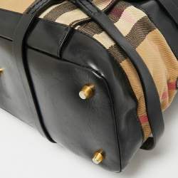 Pre Owned Burberry Black/Beige House Check Canvas and Leather Bridle Kent Tote