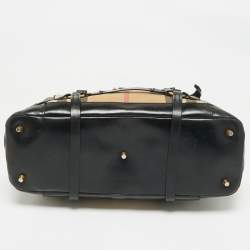 Pre Owned Burberry Black/Beige House Check Canvas and Leather Bridle Kent Tote