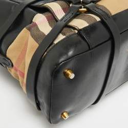 Pre Owned Burberry Black/Beige House Check Canvas and Leather Bridle Kent Tote