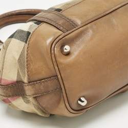 Pre Owned حقيبة يد بربري بيتون قماش و جل د فحص المنزل بني صغيرة