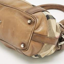 Pre Owned حقيبة يد بربري بيتون قماش و جلد فحص المنزل بني صغيرة