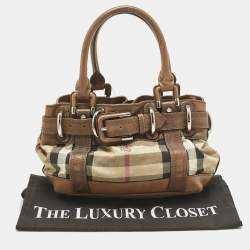 Pre Owned حقيبة يد بربري بيتون قماش و جلد فحص المنزل بني صغيرة