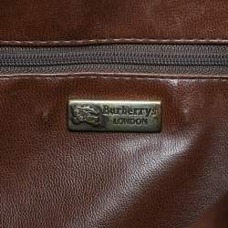 Pre Owned Burberry Brown/Beige Haymarket Fabric and Leather Drawstring Bucket Bag