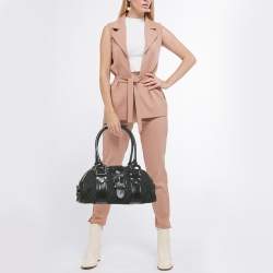 مملوكة مسبقًا Burberry Black Quilted Nylon and Patent Leather Manor Satchel