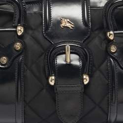 مملوكة مسبقًا Burberry Black Quilted Nylon and Patent Leather Manor Satchel
