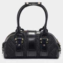 مملوكة مسبقًا Burberry Black Quilted Nylon and Patent Leather Manor Satchel