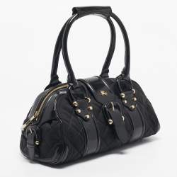 مملوكة مسبقًا Burberry Black Quilted Nylon and Patent Leather Manor Satchel