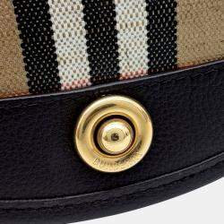 Pre Owned Burberry Brown Fabric and Leather Mini Highland Crossbody Bag