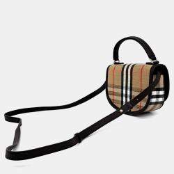 Pre Owned Burberry Brown Fabric and Leather Mini Highland Crossbody Bag