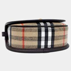 Pre Owned Burberry Brown Fabric and Leather Mini Highland Crossbody Bag