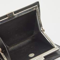 Pre Owned Burberry Beige/Black Housecheck Coated Canvas and Leather Kiss Lock Compact Wallet