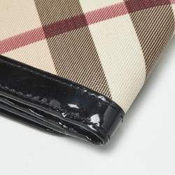 Pre Owned Burberry Black/Beige Nova Coated Canvas and Patent Leather Flap Continental Wallet