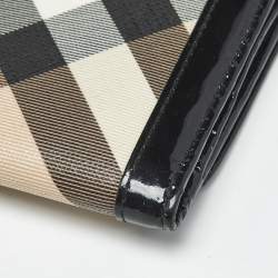 Pre Owned Burberry Black/Beige Nova Coated Canvas and Patent Leather Flap Continental Wallet