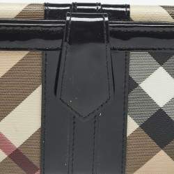 Pre Owned Burberry Black/Beige Nova Coated Canvas and Patent Leather Flap Continental Wallet