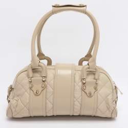 Pre Owned Burberry Beige Quilted Nylon and Patent Leather Manor Satchel