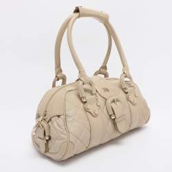 Pre Owned Burberry Beige Quilted Nylon and Patent Leather Manor Satchel