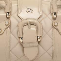 Pre Owned Burberry Beige Quilted Nylon and Patent Leather Manor Satchel
